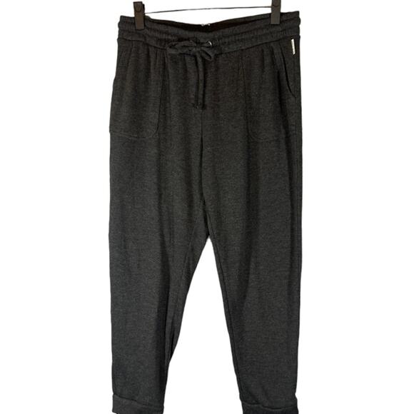 Rae Dunn Dark Gray Drawstring Waist Cuffed Casual Sweatpants Women Sz L - Picture 1 of 9
